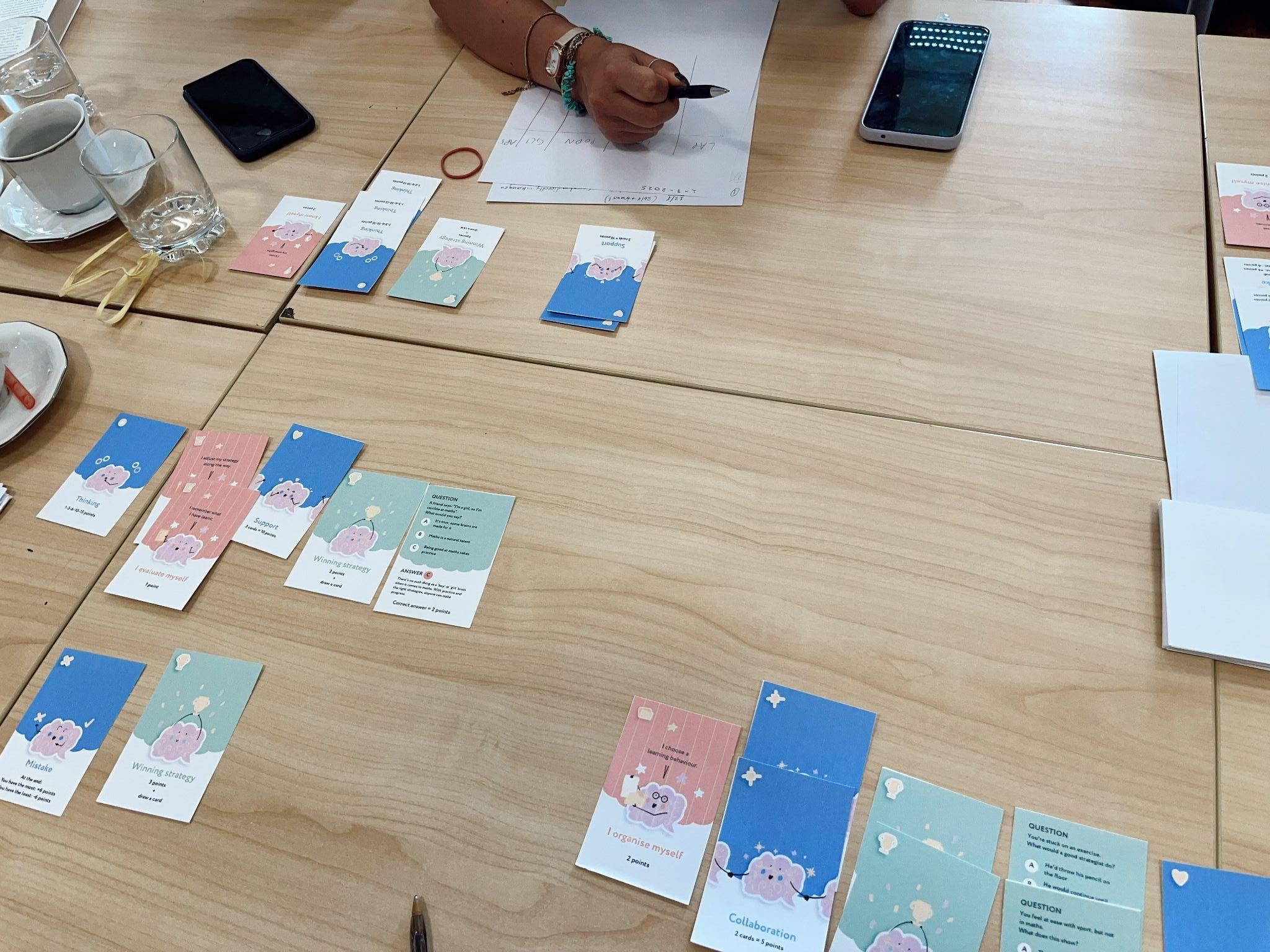 Pupils playing the card game.